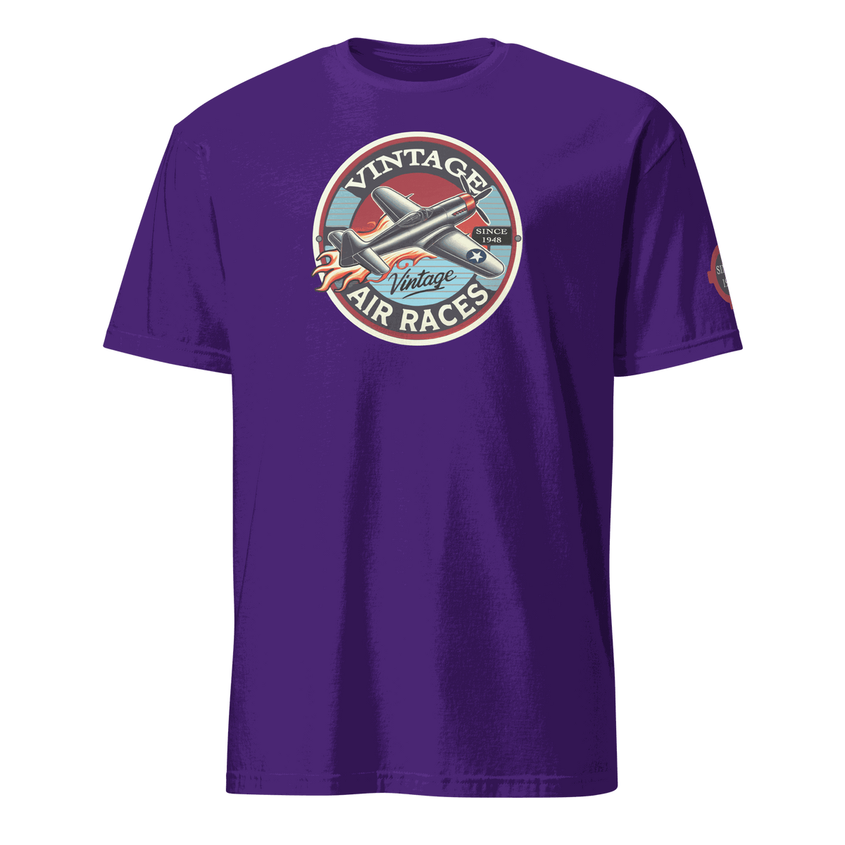 Vintage Air Races T-Shirt with retro plane graphic on purple tee for aviation fans and pilots