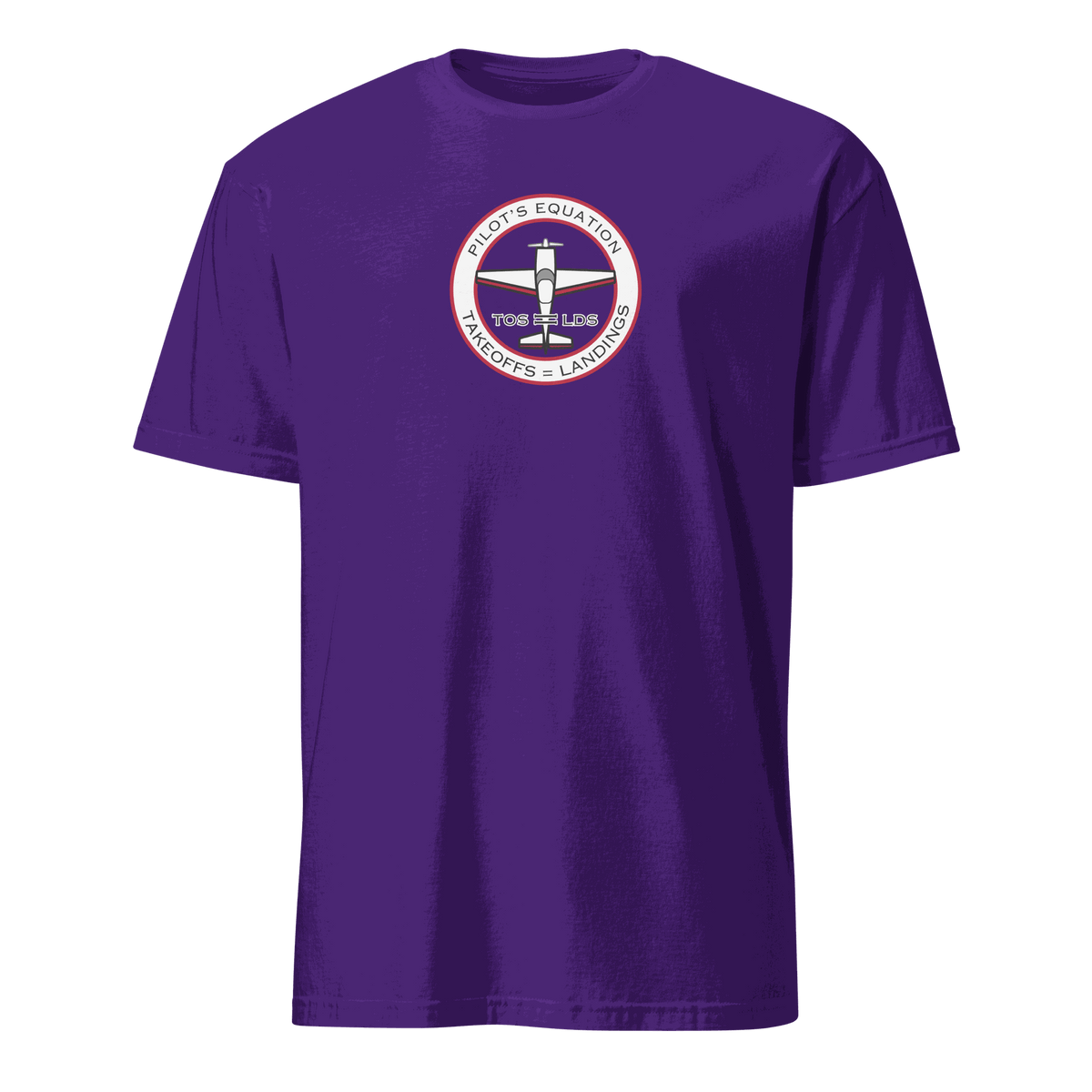 Purple unisex t-shirt with funny pilot math equation graphic and aviation humor design