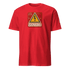 Red High Voltage Warning Sign T-shirt with retro industrial design and bold voltage graphic