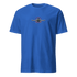Aviation t-shirt for airplane lovers in blue featuring an airplane graphic on the chest.