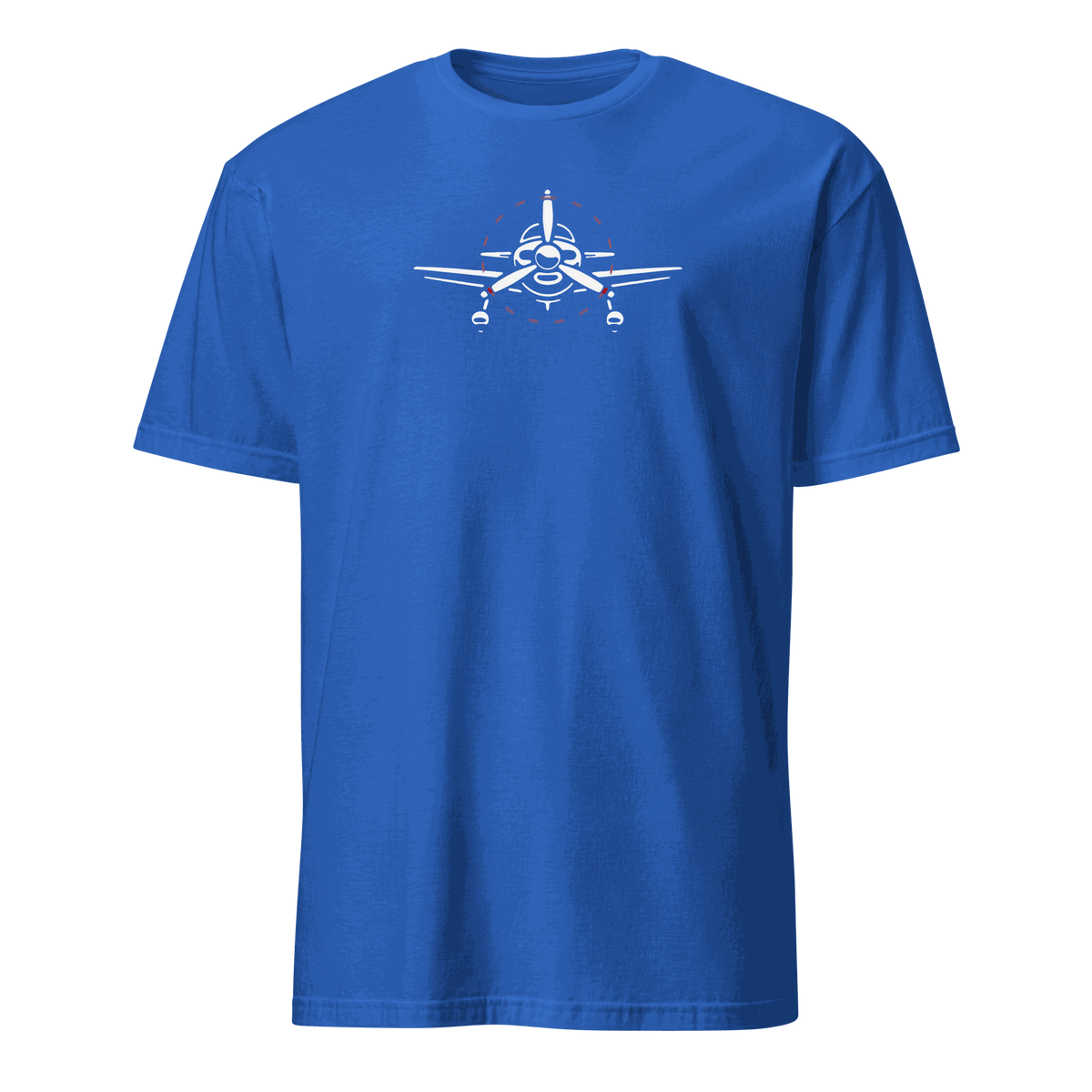 blue Plane 6 short-sleeve unisex aviation T-shirt with airplane graphic on front