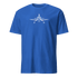 blue Plane 6 short-sleeve unisex aviation T-shirt with airplane graphic on front
