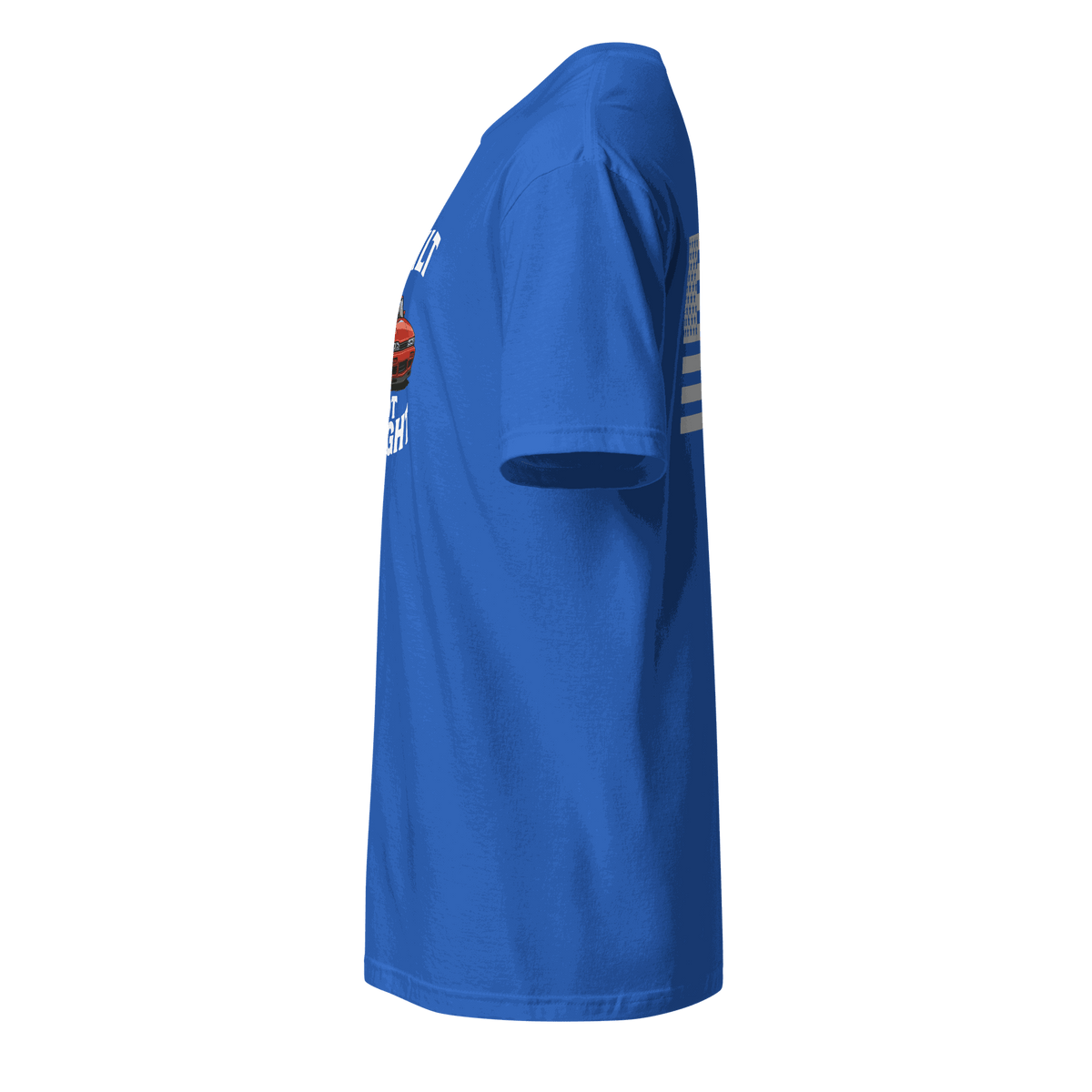 Blue retro muscle car enthusiast t shirt side view for car lovers