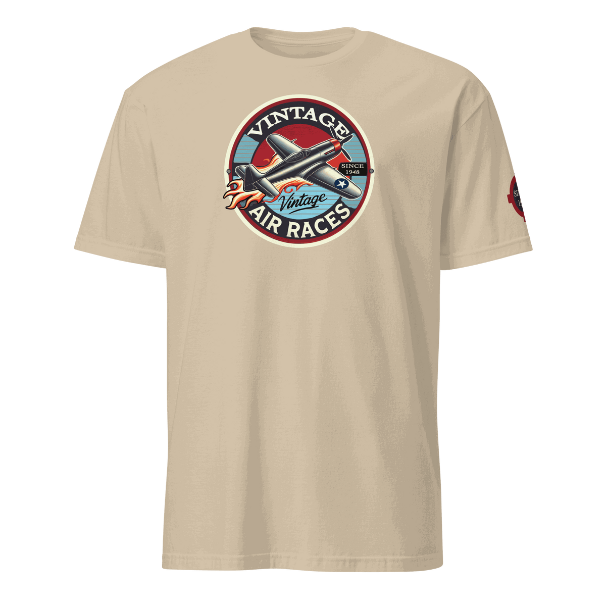 Vintage Air Races T-Shirt with retro plane graphic on beige fabric, aviation gift tee