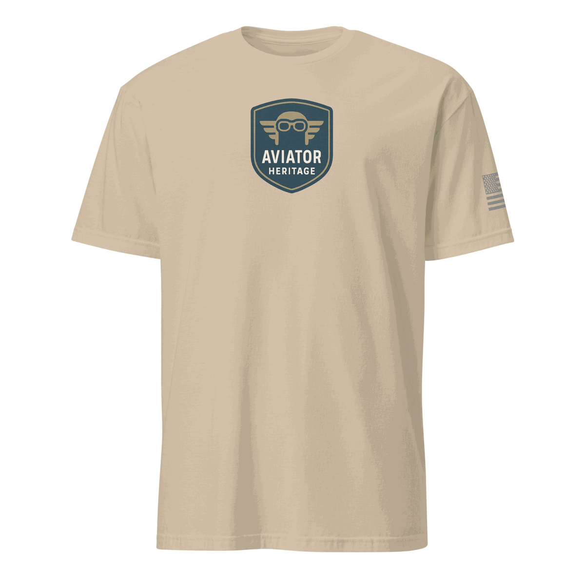 Vintage Aviation T-Shirt in beige with Aviator Heritage logo, made of soft 100% ring-spun cotton, durable double-stitched neckline and sleeves.