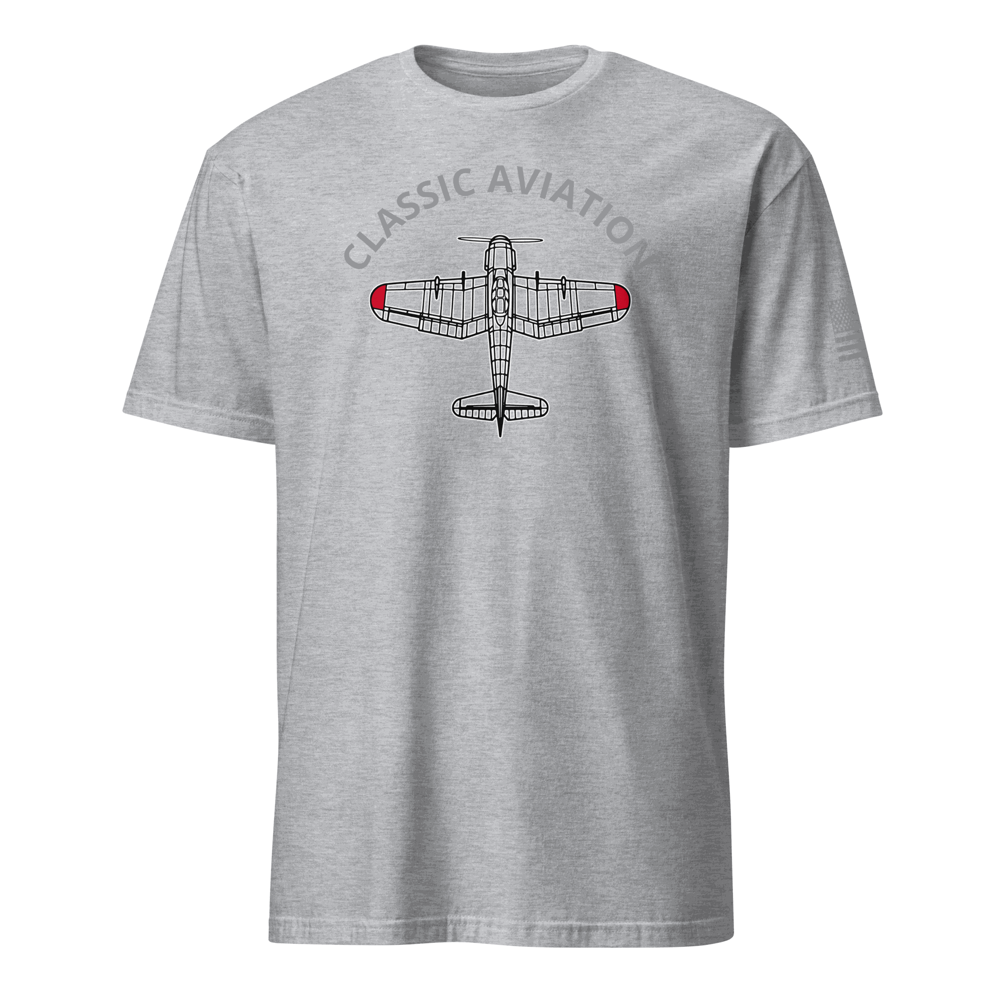 Grey Aviation T-Shirt with classic pilot airplane design and &quot;Classic Aviation&quot; text