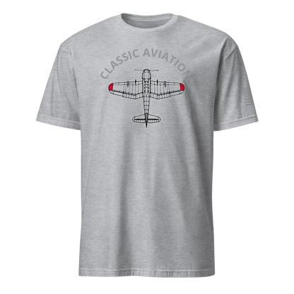 Grey Aviation T-Shirt with classic pilot airplane design and &quot;Classic Aviation&quot; text