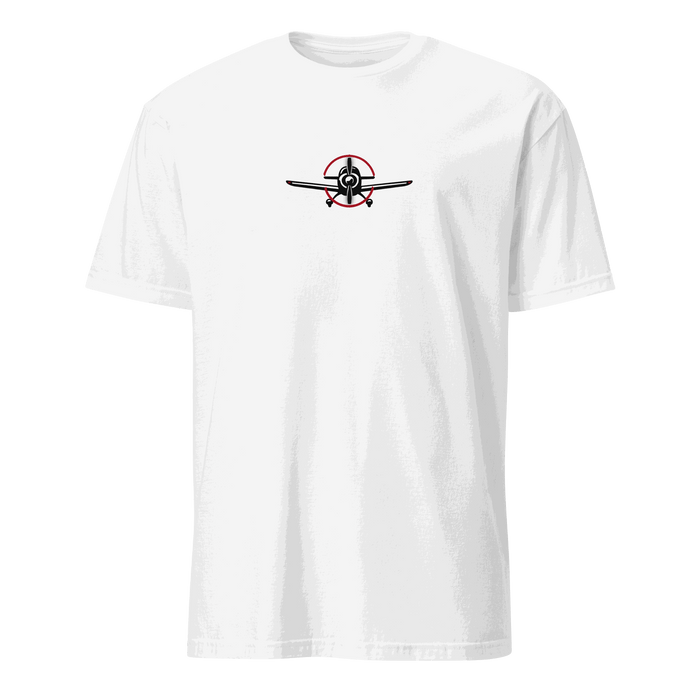 Aviation t-shirt for airplane lovers featuring airplane graphics on a white tee.