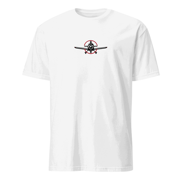 Aviation t-shirt for airplane lovers featuring airplane graphics on a white tee.