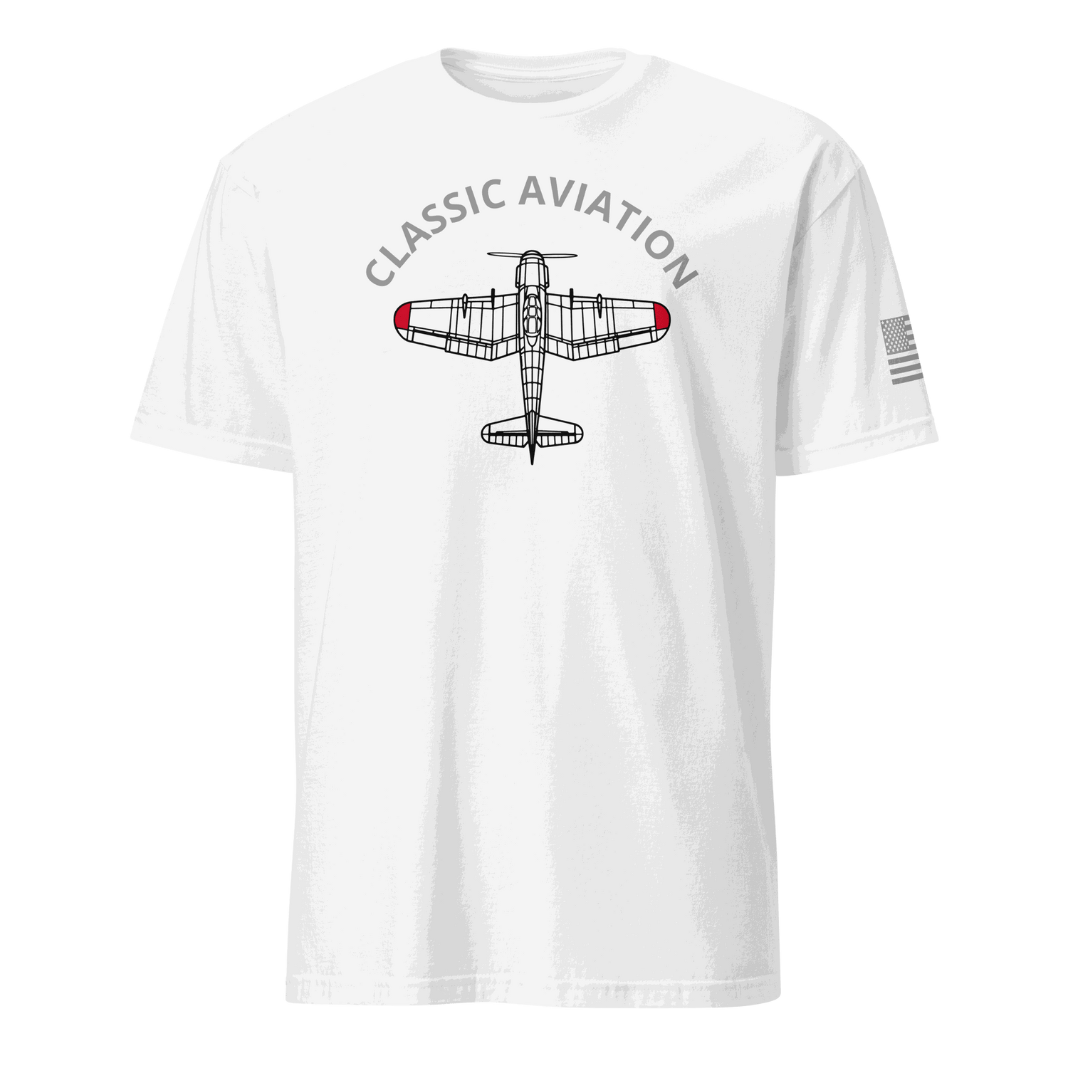 White Aviation T-Shirt with classic airplane graphic and &quot;Classic Aviation&quot; text, pilot gift