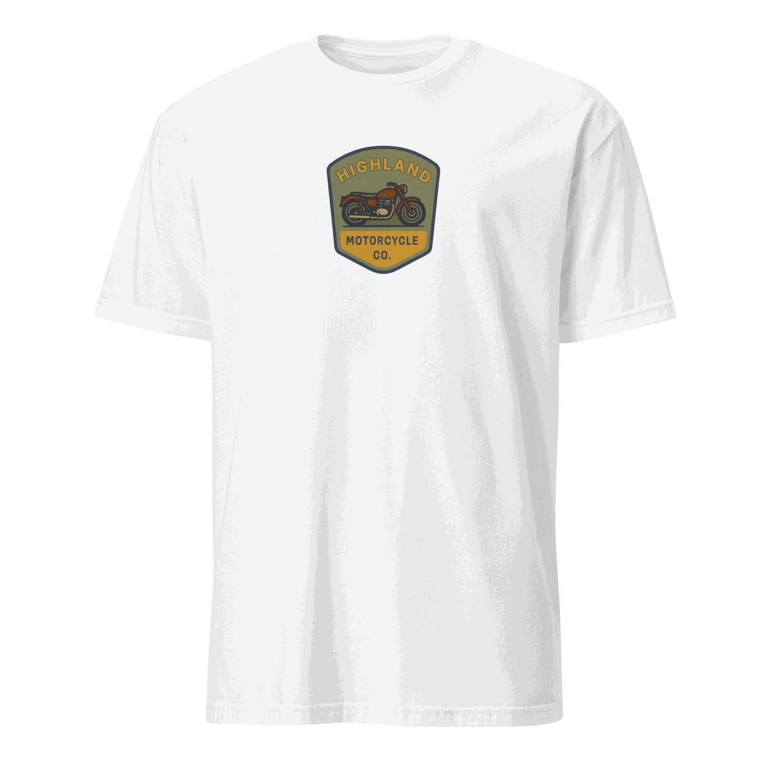 White Vintage Biker T-Shirt with Highland Motorcycle Co. logo, made of 100% organic cotton, medium fit