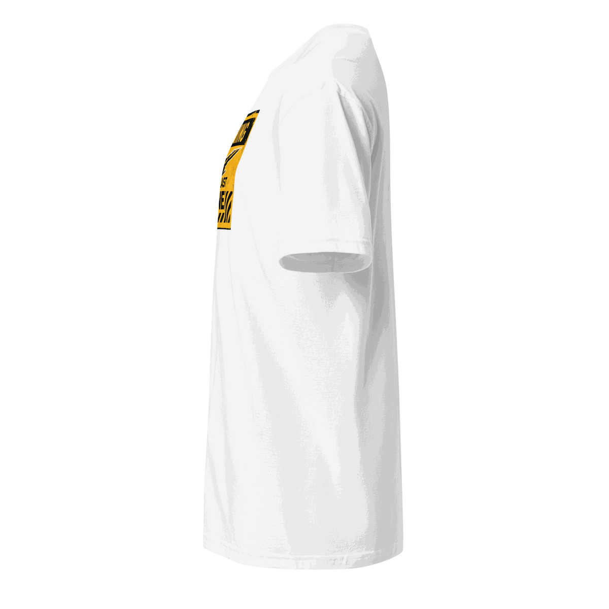 Side view of white Jet Blast Zone t-shirt pilot gift