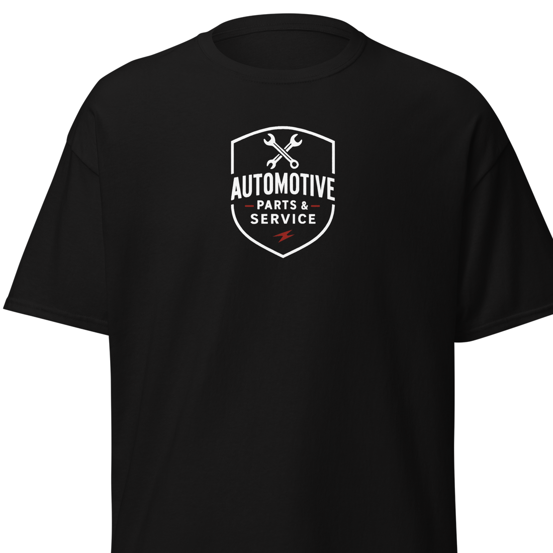Classic T-Shirt Black Automotive Parts Classic T-Shirt with white and red logo on front, 100% cotton unisex tee with classic fit
