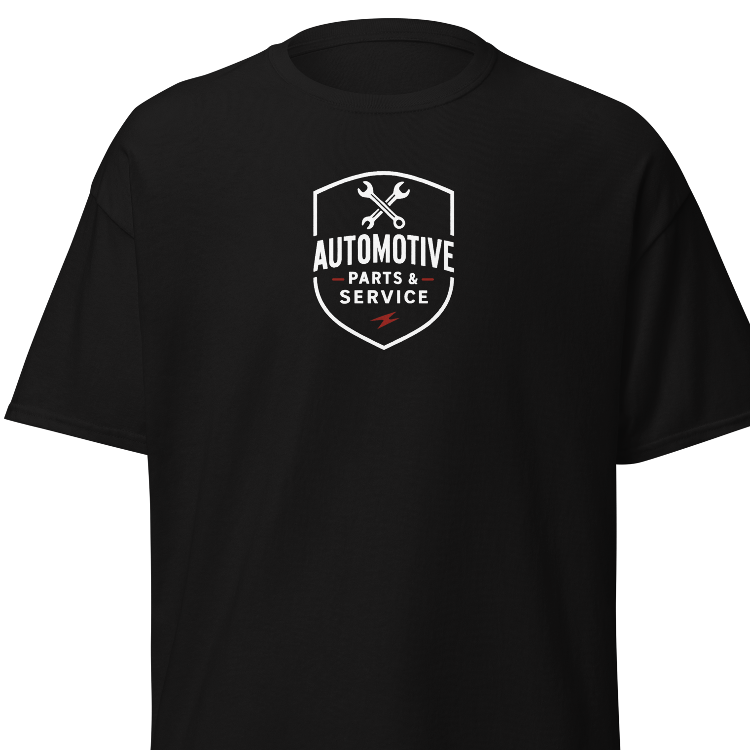 Classic T-Shirt Black Automotive Parts Classic T-Shirt with white and red logo on front, 100% cotton unisex tee with classic fit