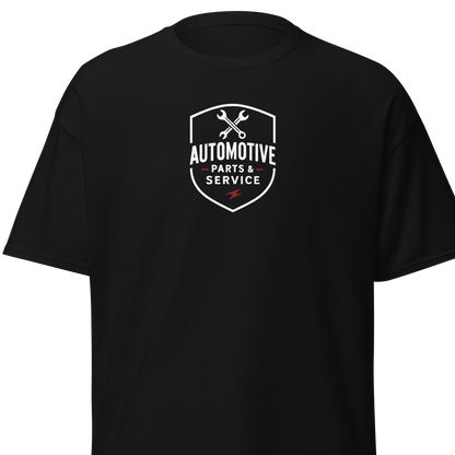 Classic T-Shirt Black Automotive Parts Classic T-Shirt with white and red logo on front, 100% cotton unisex tee with classic fit