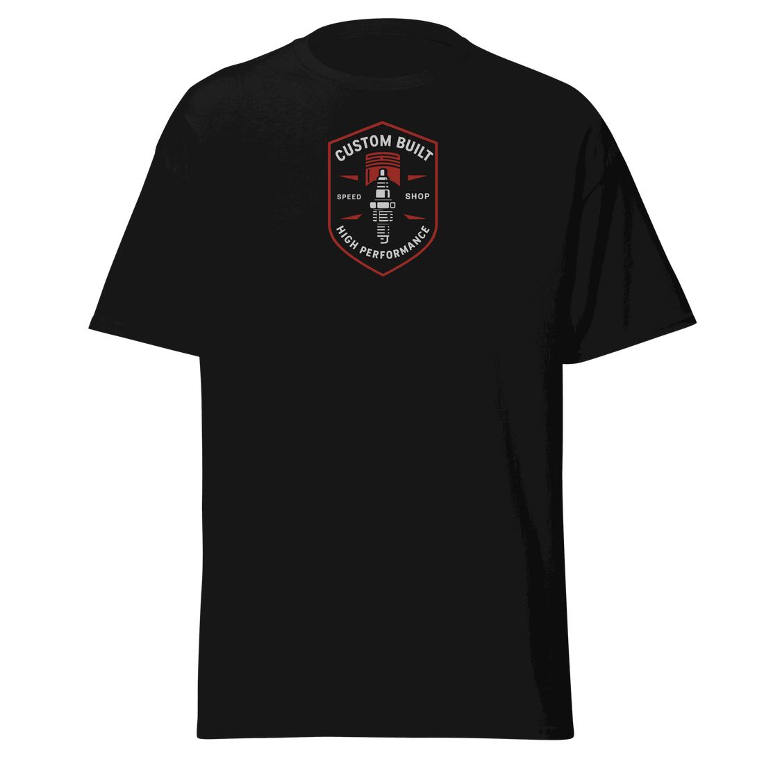 Black Custom Built Classic T-Shirt with front logo, 100% cotton unisex tee for structured streetwear look