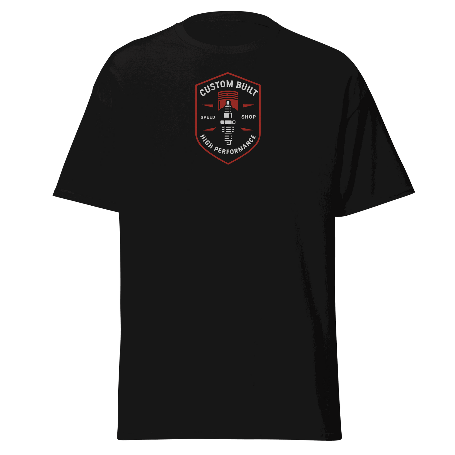 Black Custom Built Classic T-Shirt with front logo, 100% cotton unisex tee for structured streetwear look