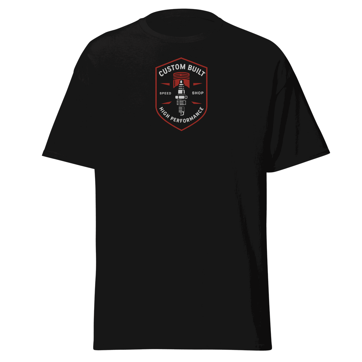 Black Custom Built Classic T-Shirt with front logo, 100% cotton unisex tee for structured streetwear look