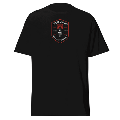 Black Custom Built Classic T-Shirt with front logo, 100% cotton unisex tee for structured streetwear look