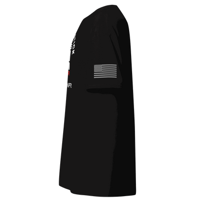 Stick Shift  Side view of Custom Manual transmission car shirt featuring the outline of a state and US flag on sleeve.