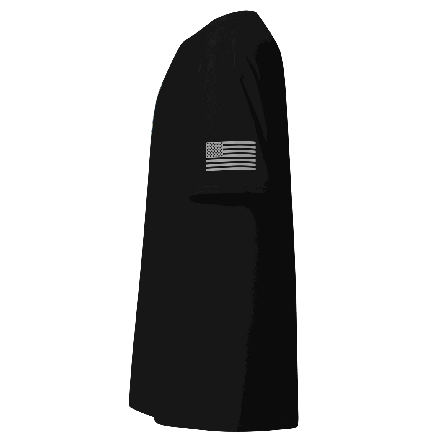 Black vintage car cotton t-shirt with American flag on sleeve, made from soft breathable fabric