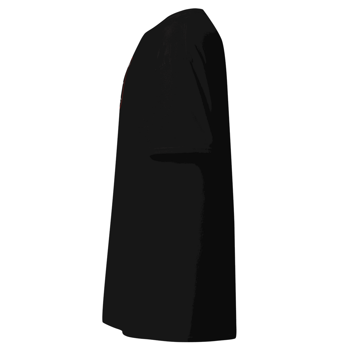 Side view of black Custom Built Classic T-Shirt made from 100% cotton with structured fit and sharp edges