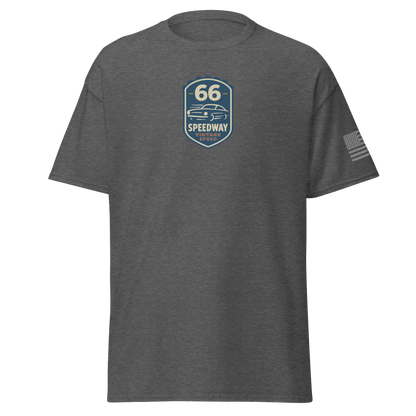 Vintage Car Cotton T-shirt grey with route 66 speedway design and American flag sleeve print