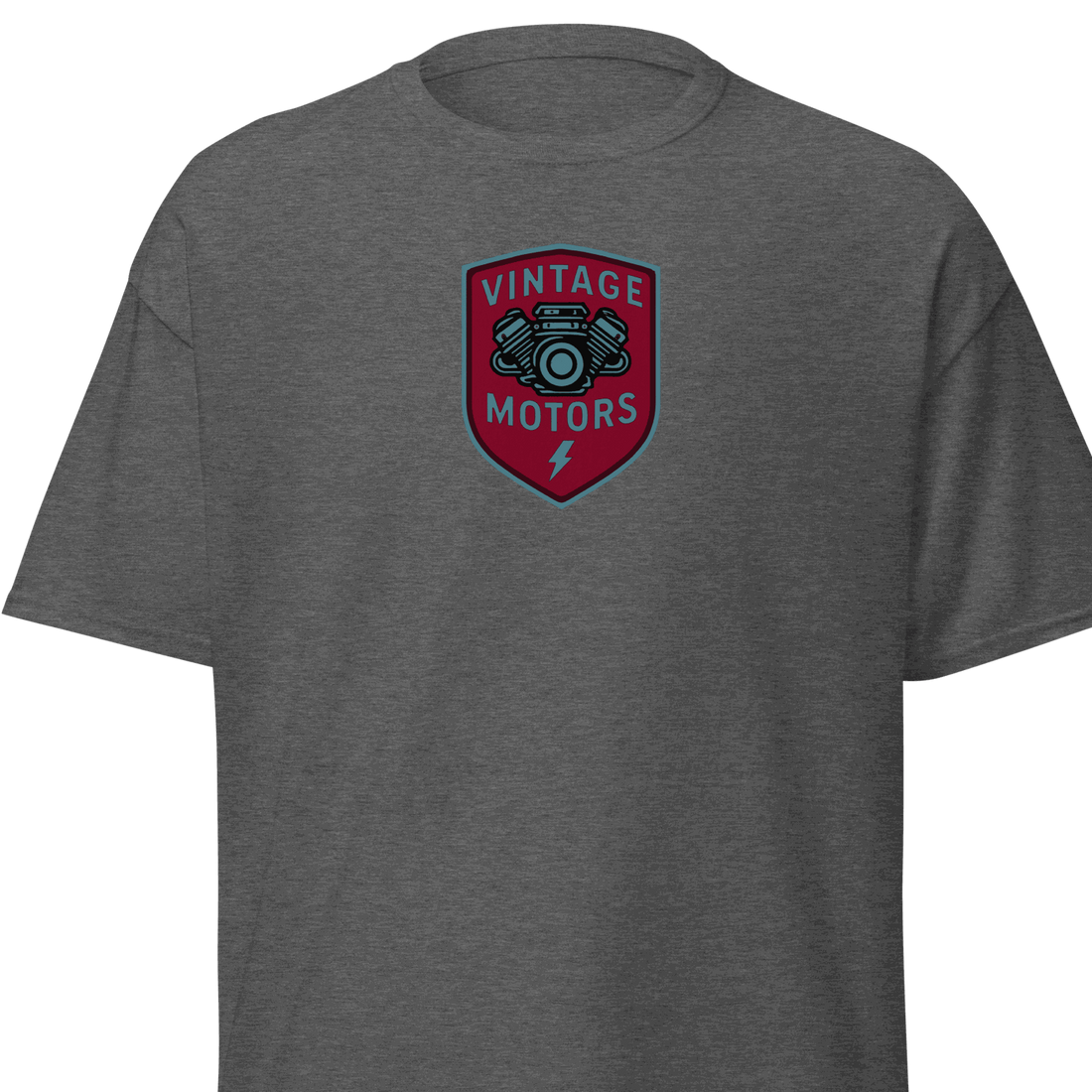 Vintage T-Shirt Vintage Motors Classic T-Shirt in sport grey with a vintage motor graphic on front, 100% cotton unisex tee for structured layered streetwear look.