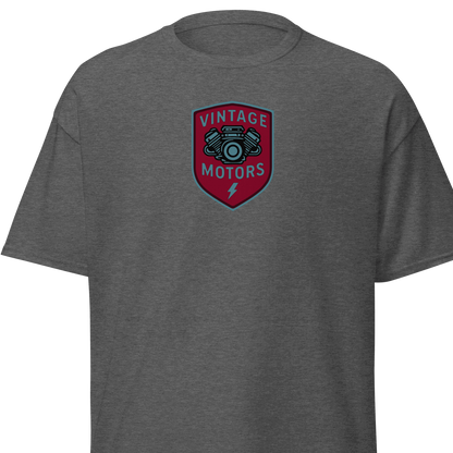 Vintage T-Shirt Vintage Motors Classic T-Shirt in sport grey with a vintage motor graphic on front, 100% cotton unisex tee for structured layered streetwear look.
