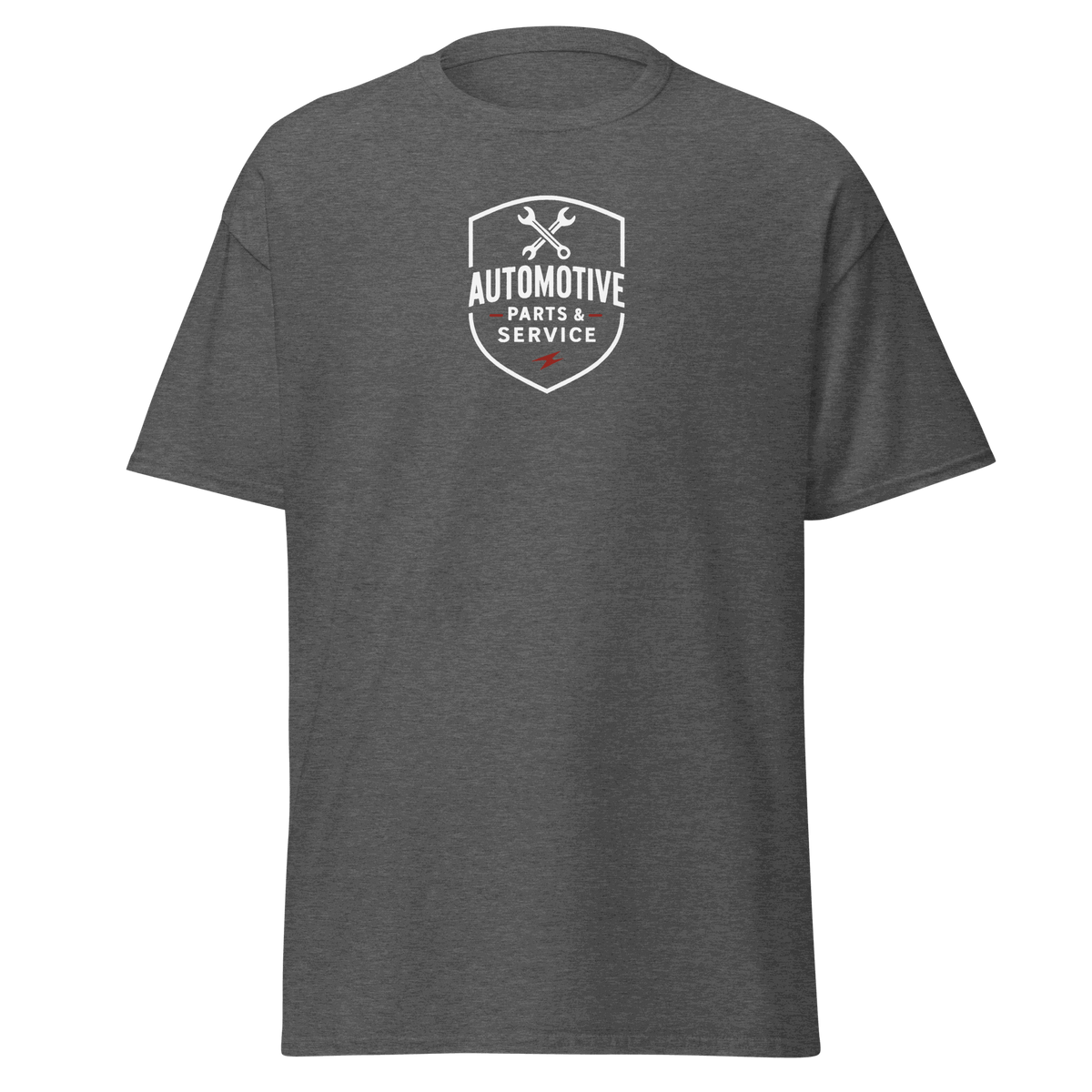 Classic T-Shirt Gray Automotive Parts Classic T-Shirt with white and red service logo, 100% cotton unisex tee