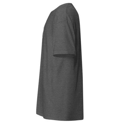 Classic T-Shirt Side view of a gray Automotive Parts Classic T-Shirt made of 100% cotton with a structured fit and double seam sleeves.