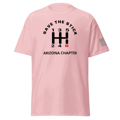 Stick Shift  Custom Manual transmission car shirt featuring Save the Stick design and Arizona Chapter text.