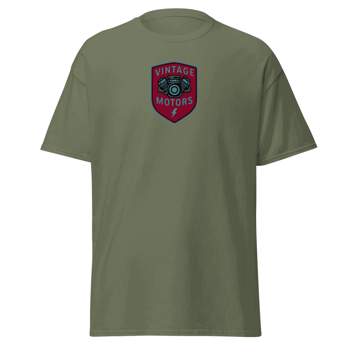Vintage T-Shirt Vintage Motors Classic T-Shirt in olive green with logo on chest, 100% cotton unisex tee for layered streetwear look