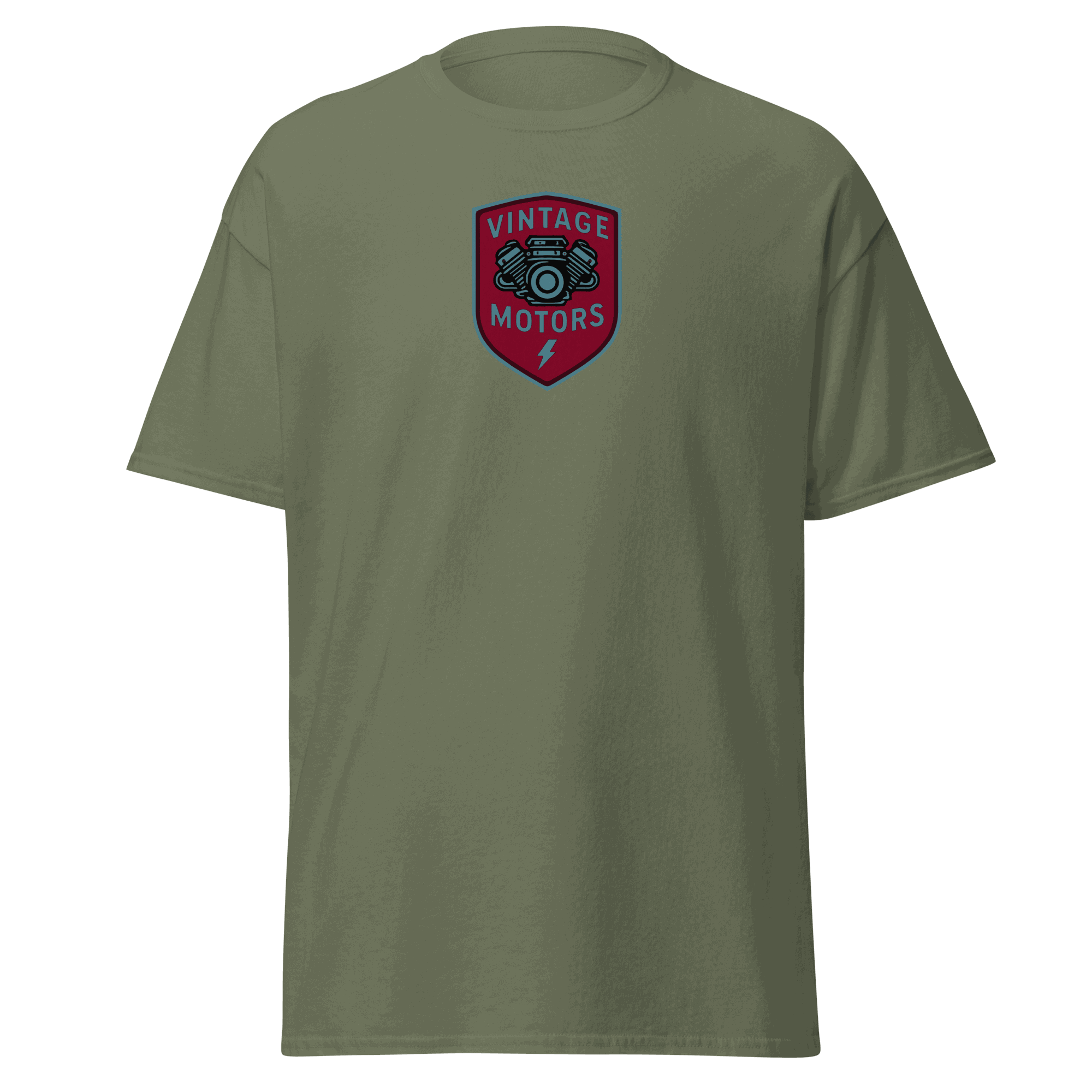 Vintage T-Shirt Vintage Motors Classic T-Shirt in olive green with logo on chest, 100% cotton unisex tee for layered streetwear look