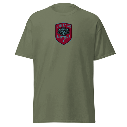 Vintage T-Shirt Vintage Motors Classic T-Shirt in olive green with logo on chest, 100% cotton unisex tee for layered streetwear look