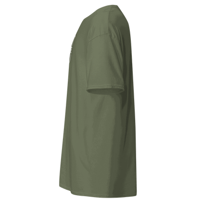 Classic T-Shirt Side view of olive green Automotive Parts Classic T-Shirt made of 100% cotton with a relaxed fit and short sleeves