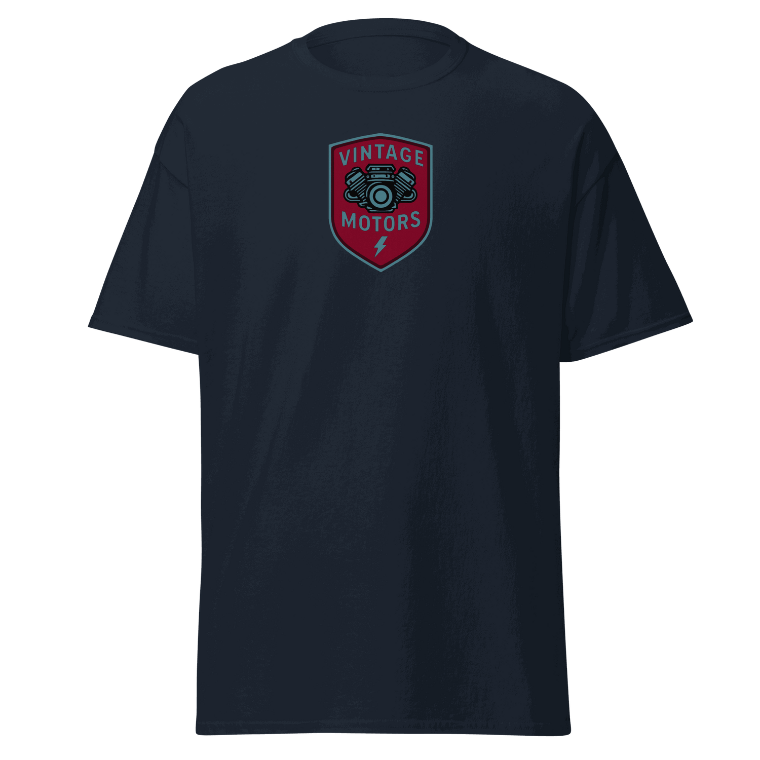 Vintage T-Shirt Vintage Motors Classic T-Shirt navy blue cotton tee with motor emblem and red shield logo