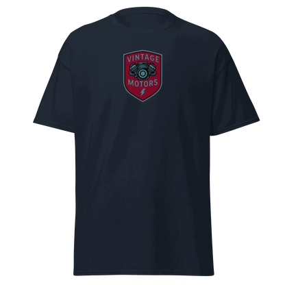 Vintage T-Shirt Vintage Motors Classic T-Shirt navy blue cotton tee with motor emblem and red shield logo