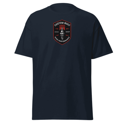 Custom Built Classic T-Shirt navy blue cotton unisex tee with front logo design