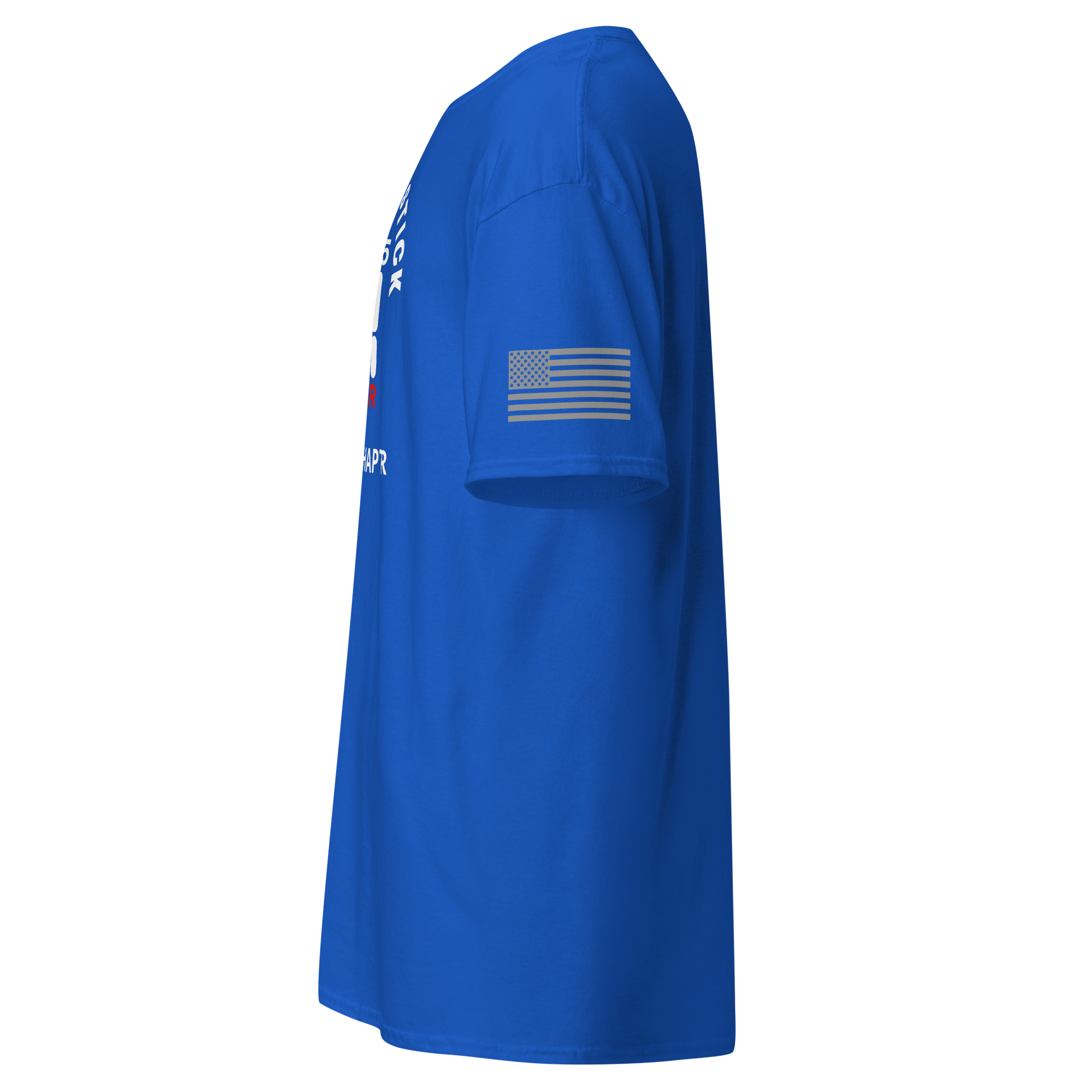 Custom Manual transmission car shirt in blue with American flag sleeve for car lovers.