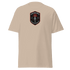 beige Custom Built Classic T-Shirt with high performance emblem on chest, 100% cotton unisex tee for structured look