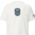 White Vintage Car Cotton T-shirt with 66 Speedway vintage car graphic and American flag on sleeve