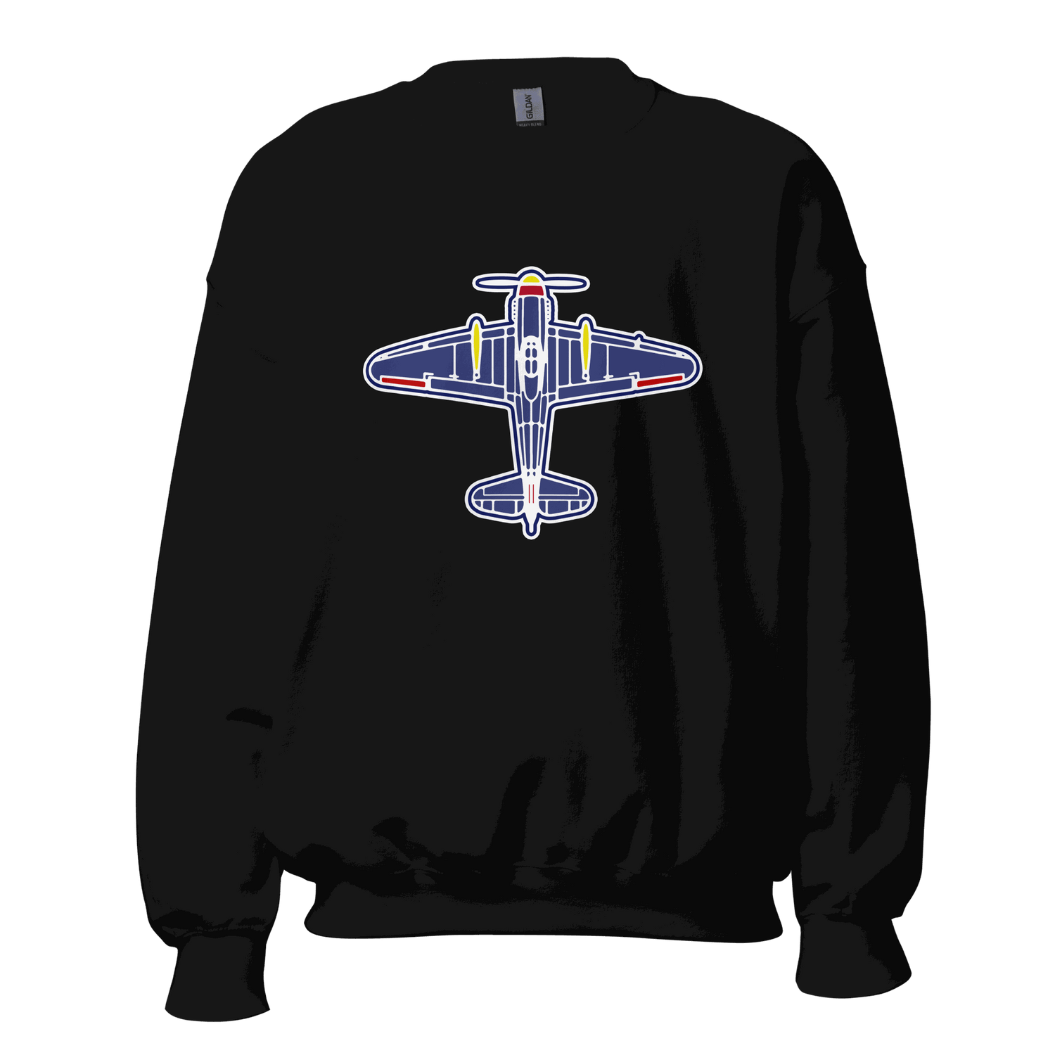Black Aviation Unisex Sweatshirt with airplane graphic, classic fit, soft air-jet spun yarn, cotton-polyester blend
