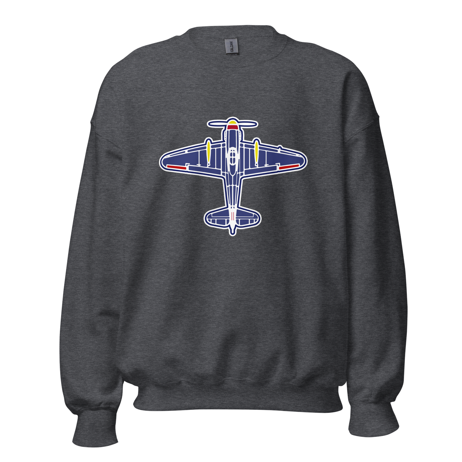 Aviation Unisex Sweatshirt in charcoal gray with airplane graphic, soft air-jet spun yarn, classic fit and rib knit collar
