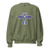 Aviation unisex sweatshirt in olive green with airplane graphic, classic fit, soft air-jet spun yarn, and rib knit collar.