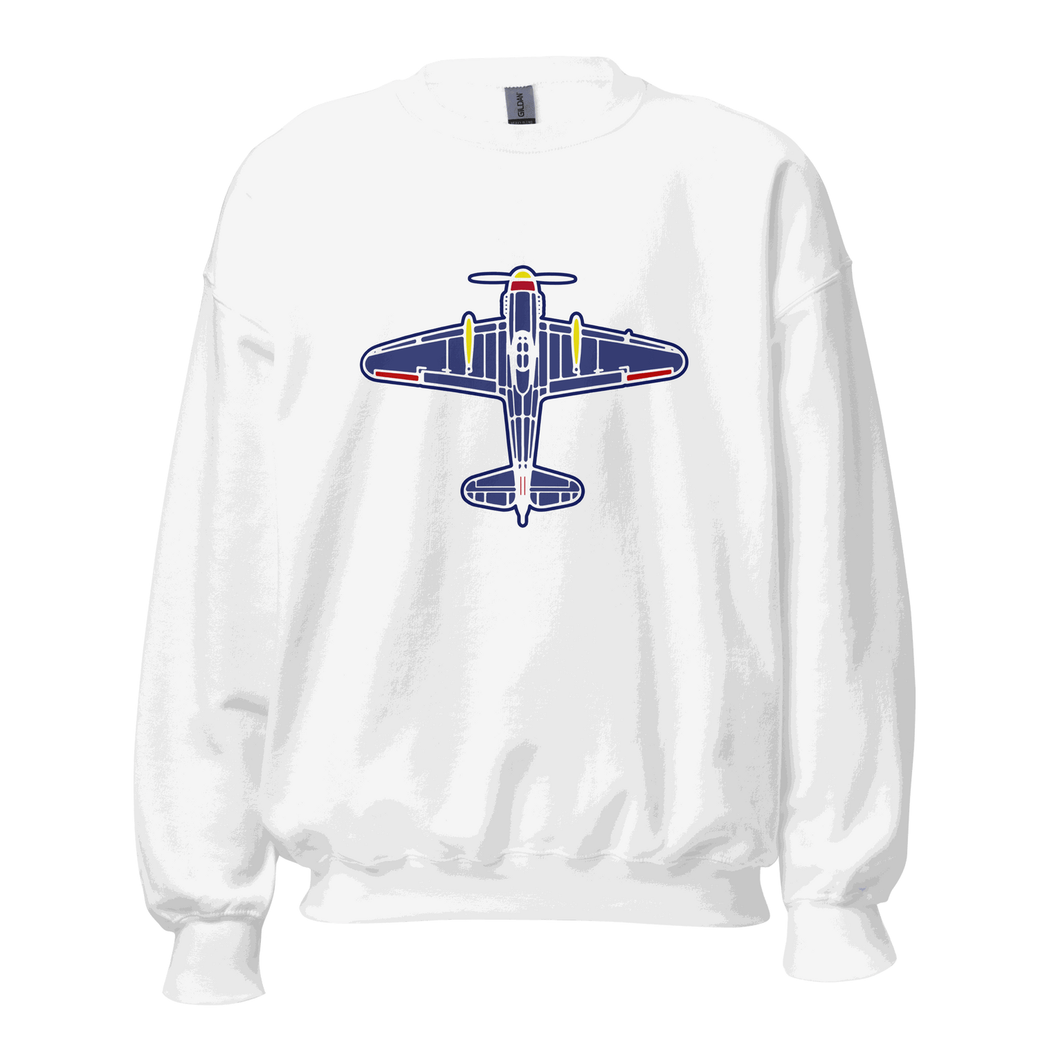 White Aviation Unisex Sweatshirt with airplane graphic and classic fit design