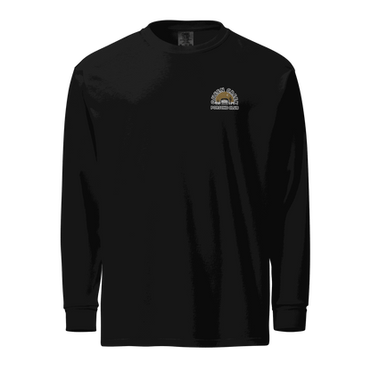 Queen Creek Porsche Club black heavyweight unisex long-sleeve shirt with garment-dyed pre-shrunk cotton fabric and small logo on chest