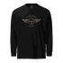 Black Automotive Legacy long sleeve shirt with winged steering wheel graphic, heavyweight cotton, relaxed fit, and pre-shrunk fabric