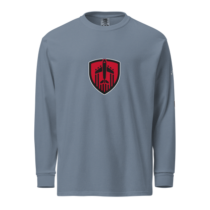 Aviation Jet Shield garment-dyed long sleeve unisex t-shirt in heavyweight cotton with relaxed fit and rib cuffs