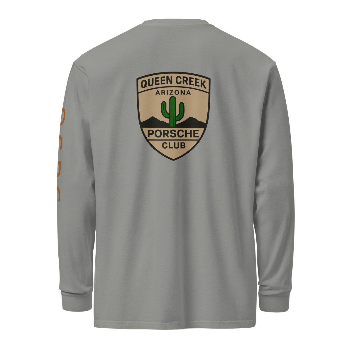 Queen Creek Pcar Club long sleeve shirt with bold logo and comfortable garment-dyed cotton design